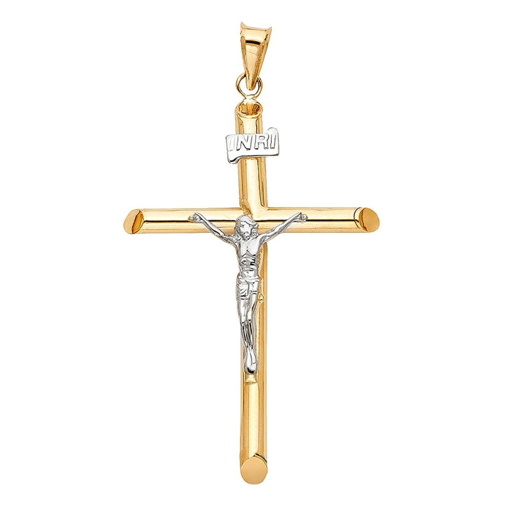 14K Two Tone Crucifix Cross Religious Pendant